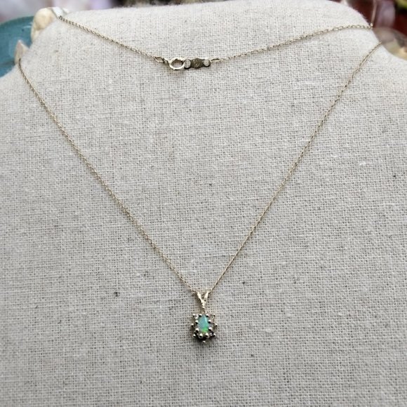Solid 14kt Gold & Opal w/Diamond Necklace - Picture 5 of 5